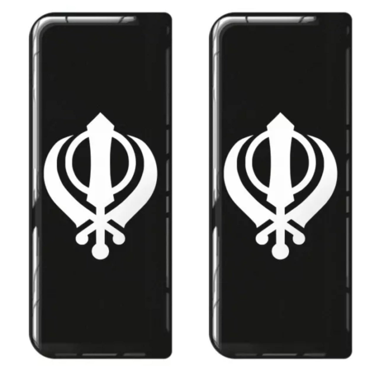 2x Khanda Gel Domed Black White Symbol Badges/Decals 111x45mm