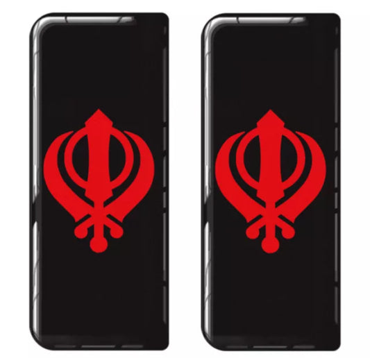 2x Khanda Gel Domed Black Red Symbol Badges/Decals 111x45mm