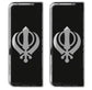 2x Khanda Gel Domed Black Silver Symbol Badges/Decals 111x45mm